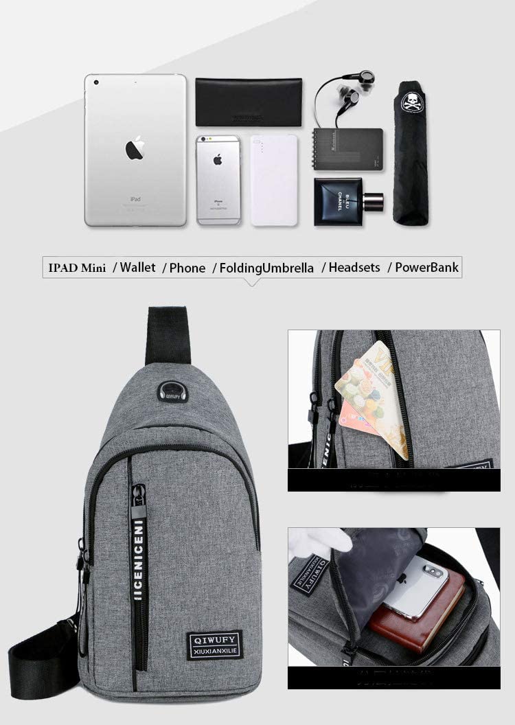 Small Sling Bag Crossbody Chest Shoulder Water Resistant Purse One Strap Travel Bag for Men Women Boys With Earphone Hole - Image 5